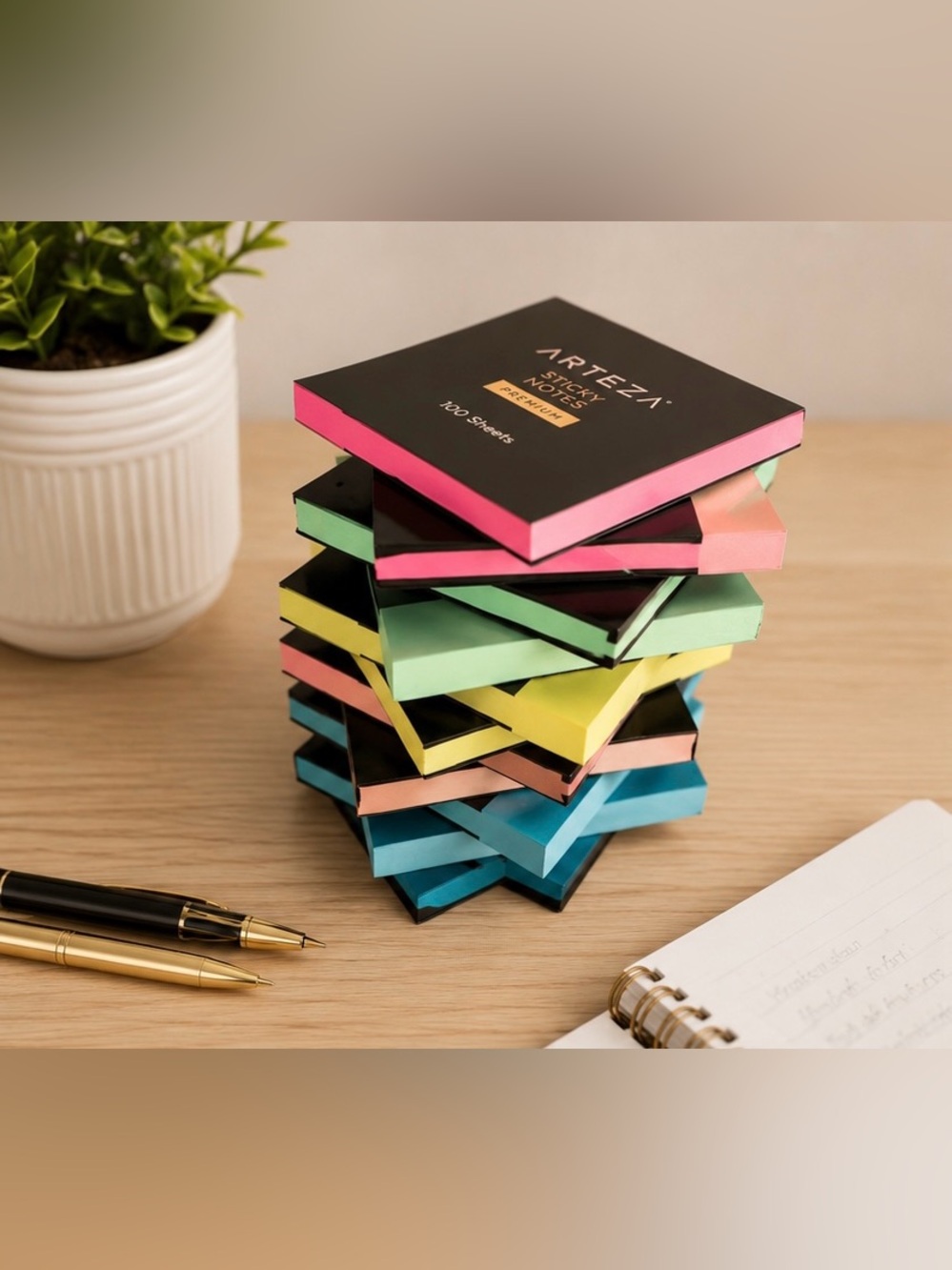 Arteza Premium Sticky Notes Set of 12 Pads 100 Sheets Each Multicolor Memo Notes